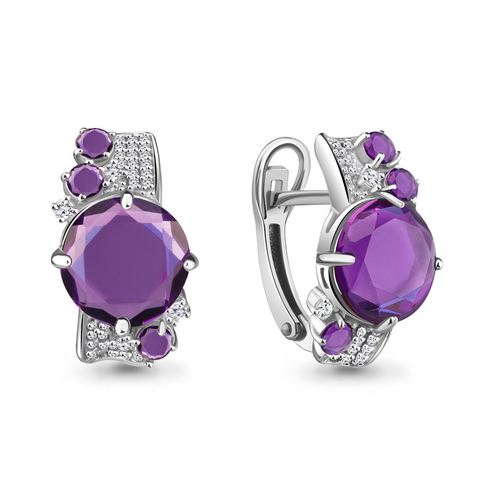 4442729А Серьги из Серебра с аметистами, аметистами иск., фианитами