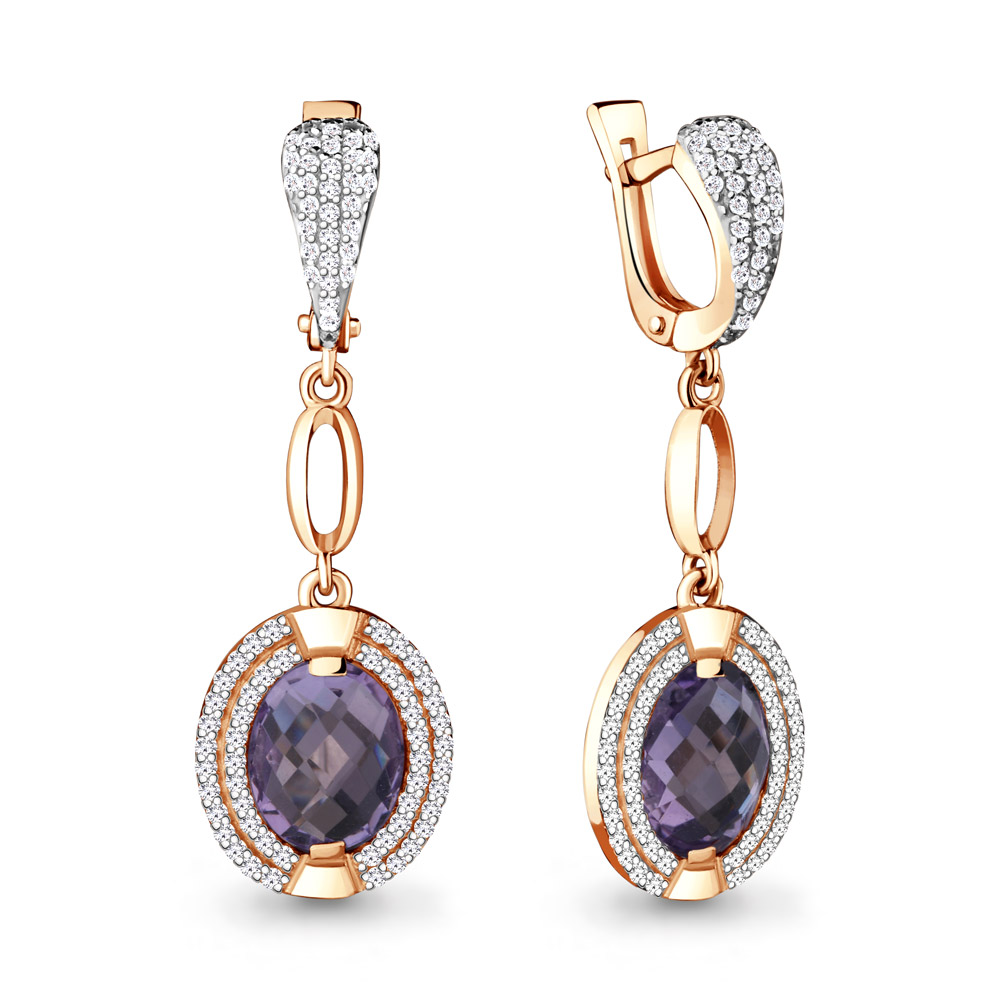 4442904А Серьги из Золота с аметистами, фианитами