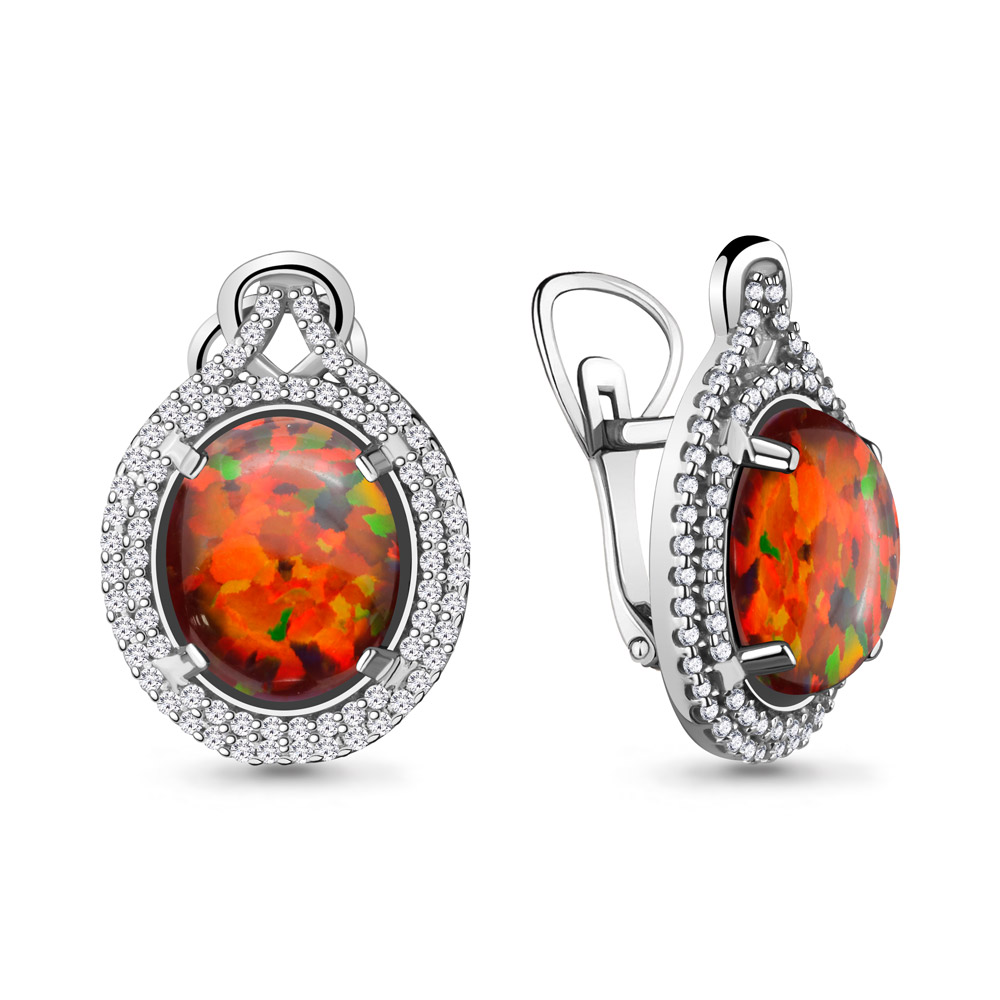 4443487А Серьги из Серебра с опалами иск., фианитами