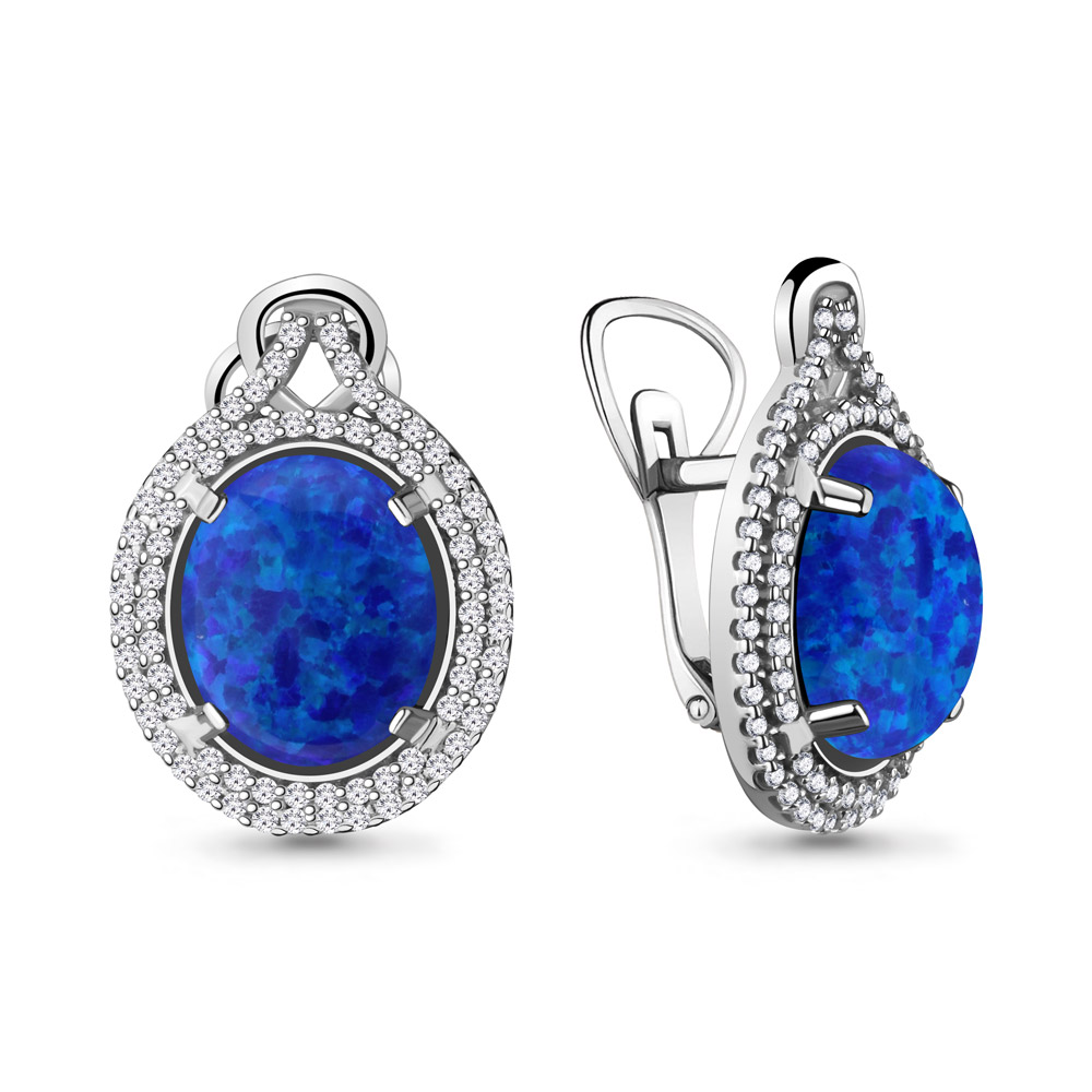 4443495А Серьги из Серебра с опалами иск., фианитами