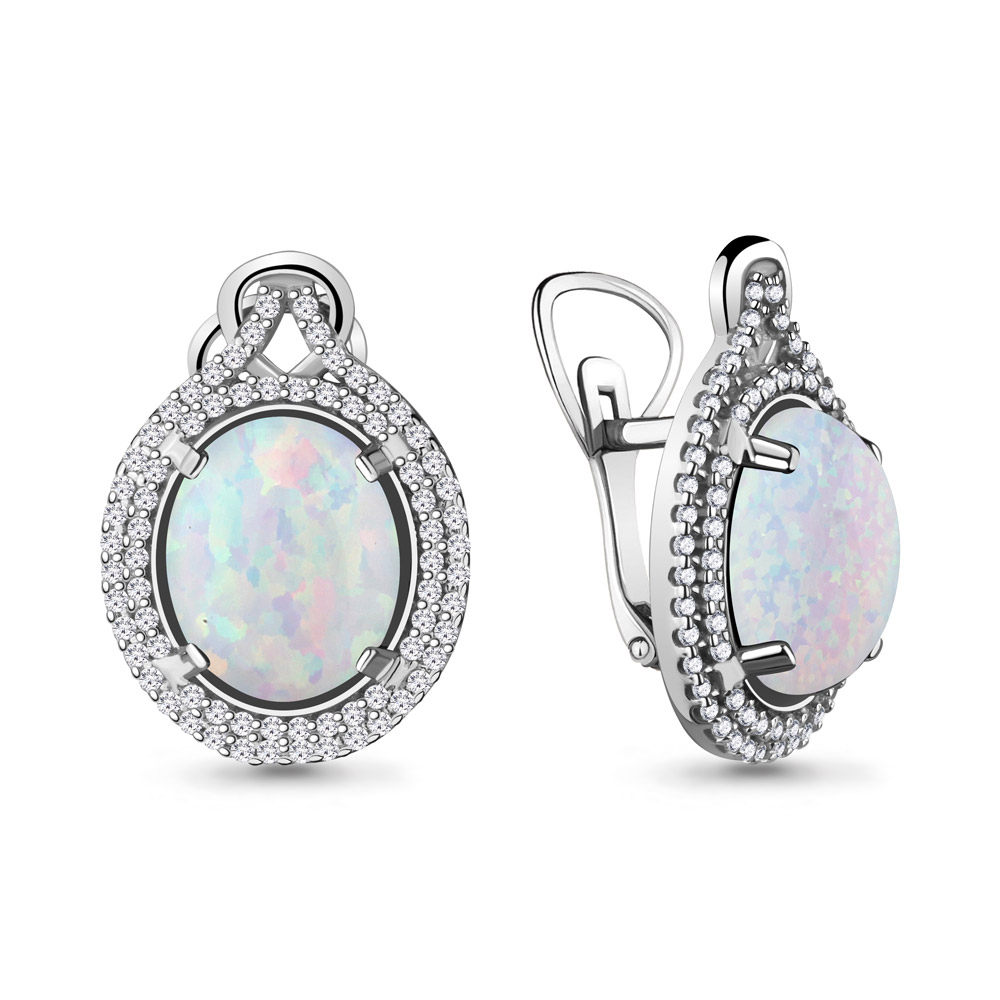 4443498А Серьги из Серебра с опалами иск., фианитами