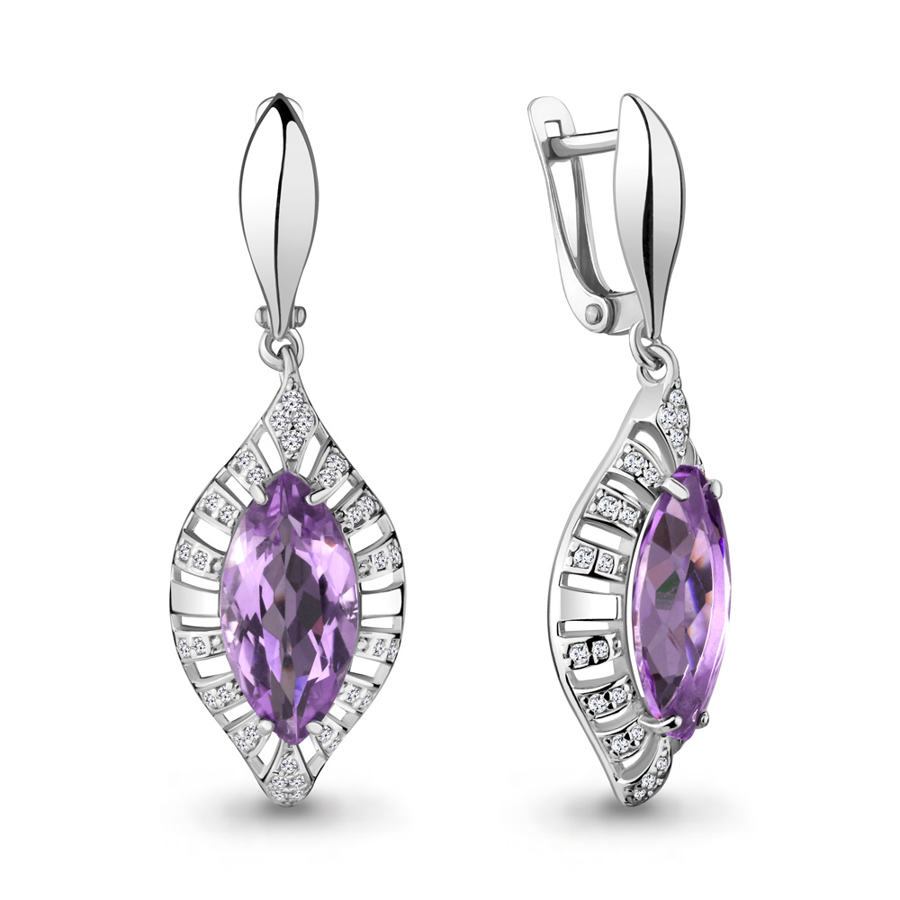 4443704А Серьги из Серебра с аметистами, фианитами