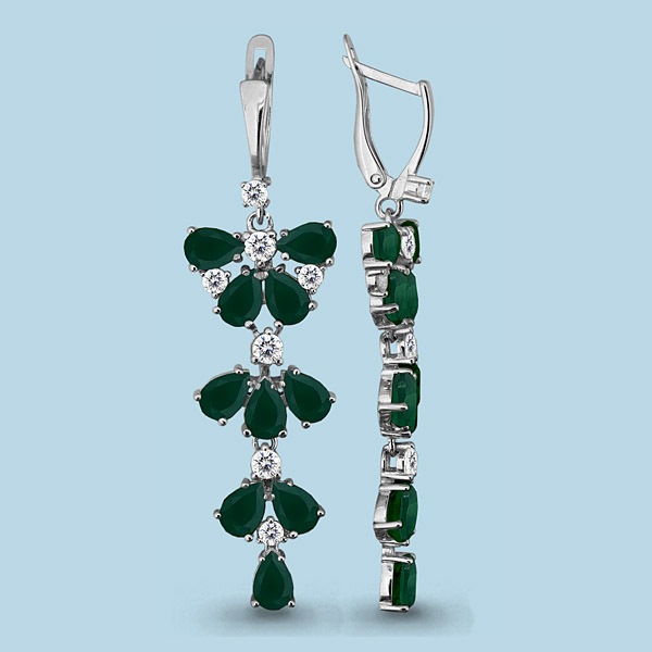 4445809А Серьги из Серебра с агатами, фианитами