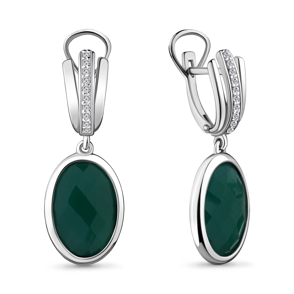 4446809А Серьги из Серебра с агатами, фианитами