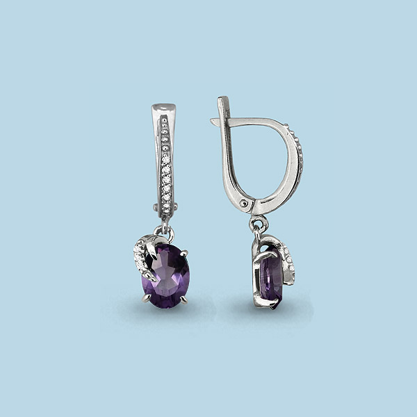4448004А Серьги из Серебра с аметистами, фианитами