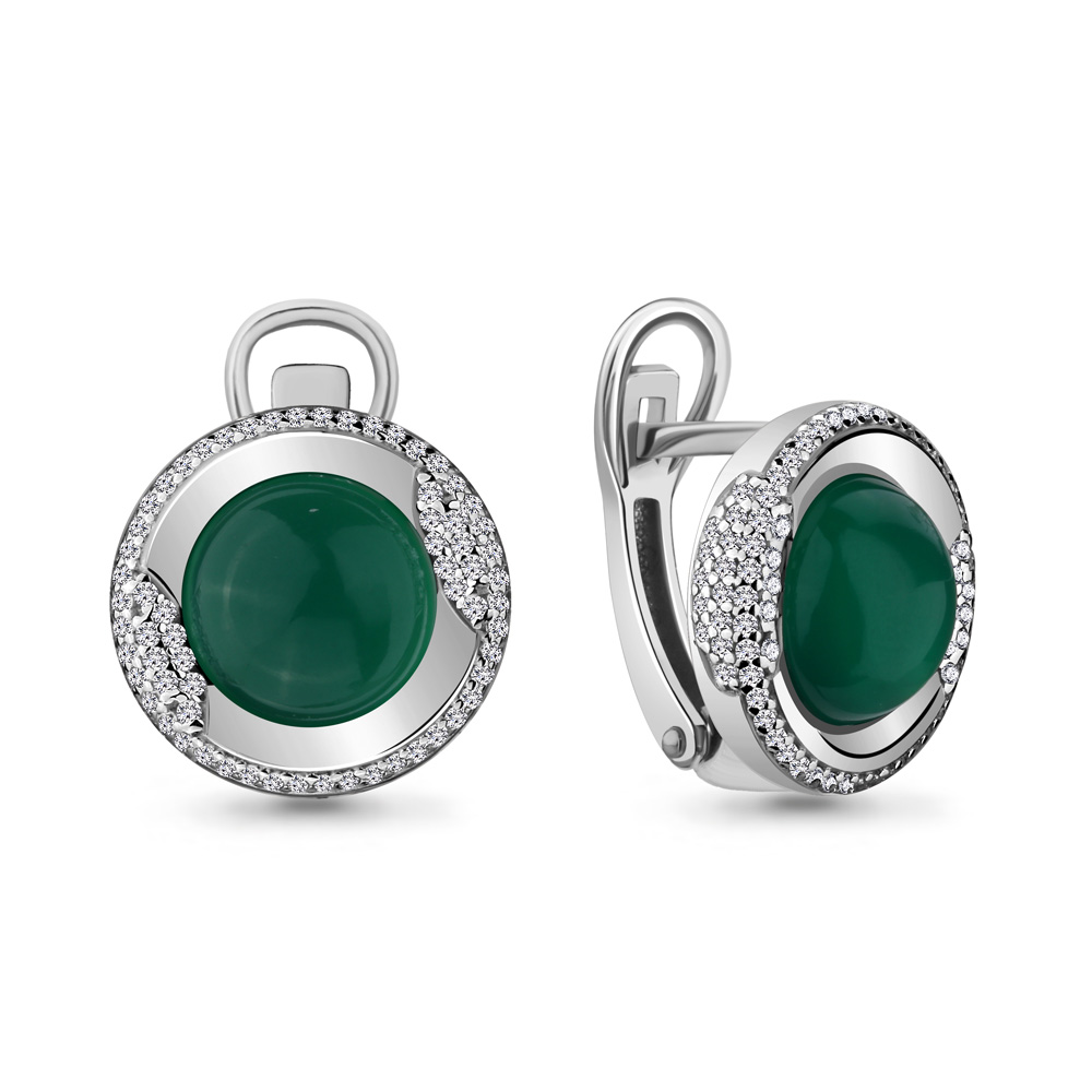 4448609А Серьги из Серебра с агатами, фианитами