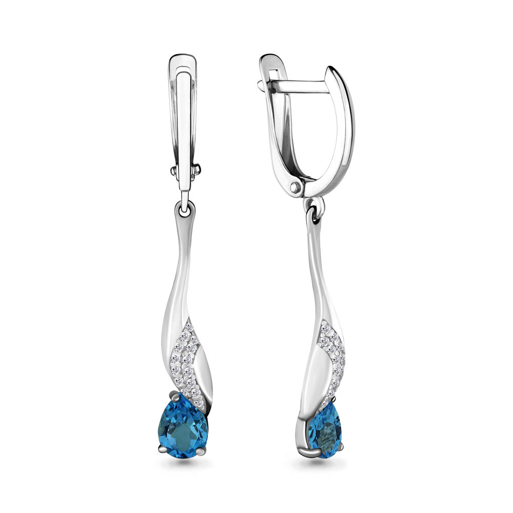4449308А Серьги из Серебра с топазами лондон блю, фианитами