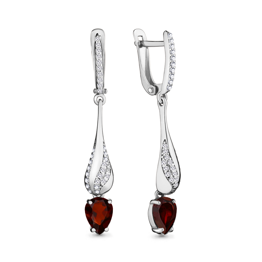 4449403А Серьги из Серебра с гранатами, фианитами