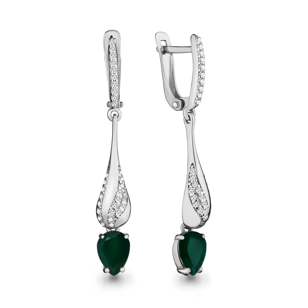 4449409А Серьги из Серебра с агатами, фианитами