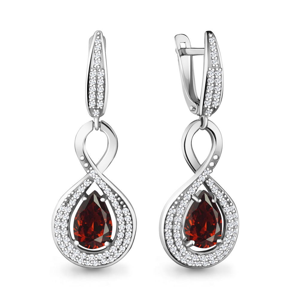 4449703А Серьги из Серебра с гранатами, фианитами