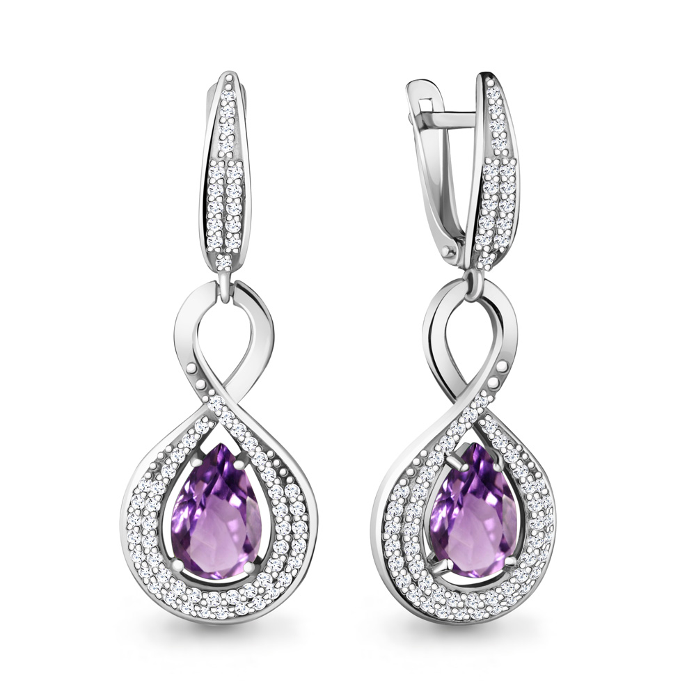 4449704А Серьги из Серебра с аметистами, фианитами