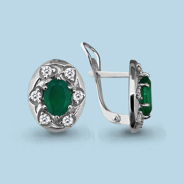 4449909А Серьги из Серебра с агатами, фианитами