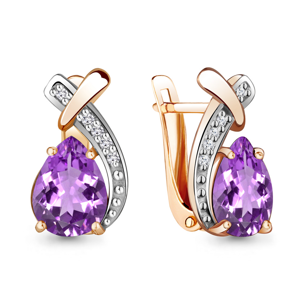 4450004 Серьги из Золота с аметистами, фианитами