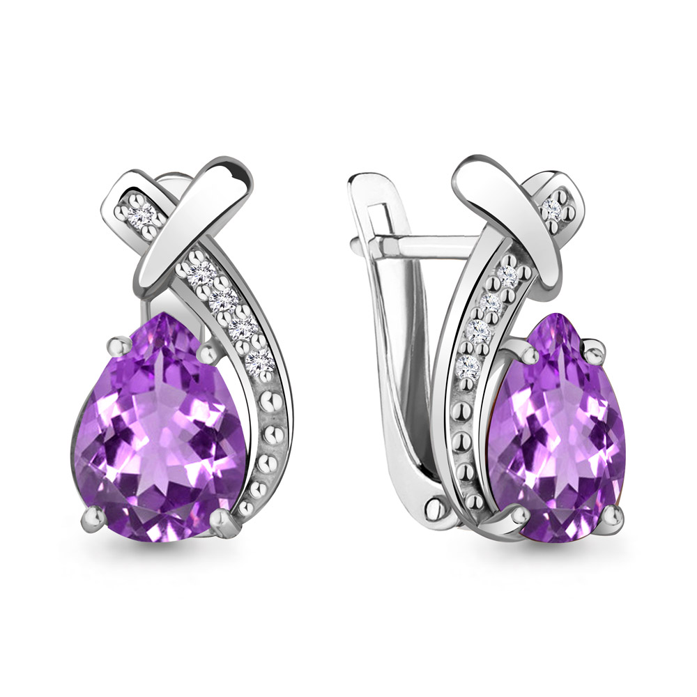 4450004А Серьги из Серебра с аметистами, фианитами