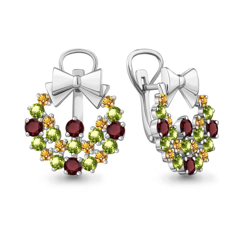 4450603 Серьги из Серебра с гранатами, хризолитами, цитринами