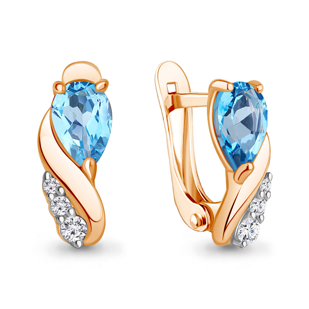 4453905А Серьги из Золота с топазами свисс блю, фианитами