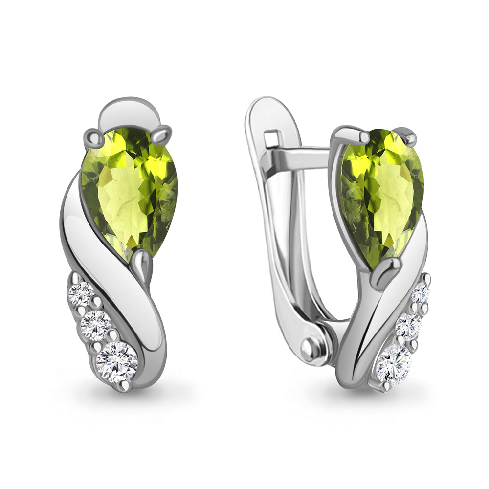 4453907А Серьги из Серебра с фианитами, хризолитами