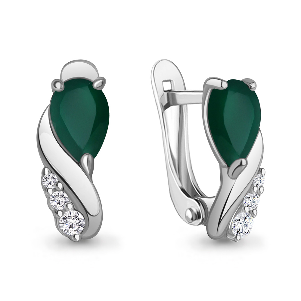 4453909А Серьги из Серебра с агатами, фианитами