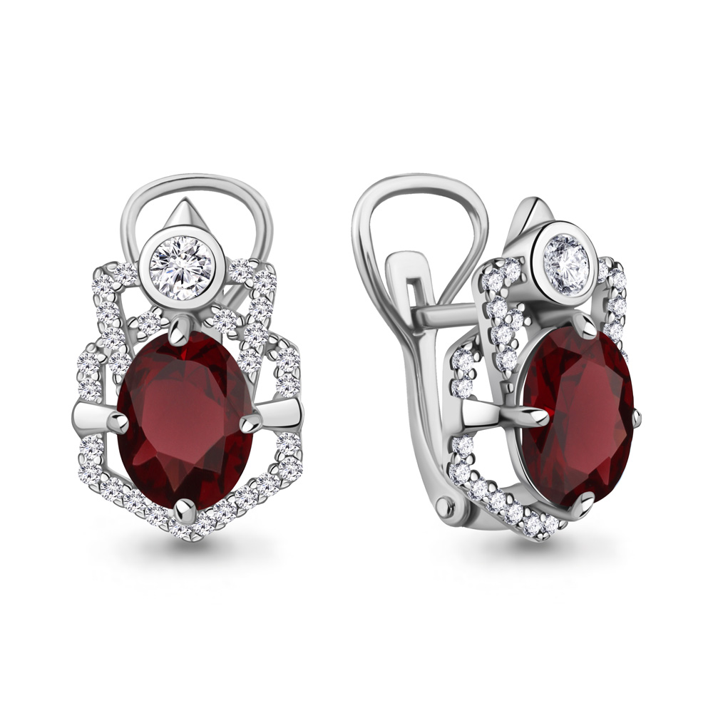 4456003А Серьги из Серебра с гранатами, фианитами из коллекции "Ар-Деко"
