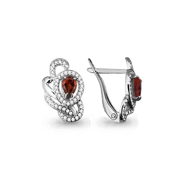 4458603А Серьги из Серебра с гранатами, фианитами