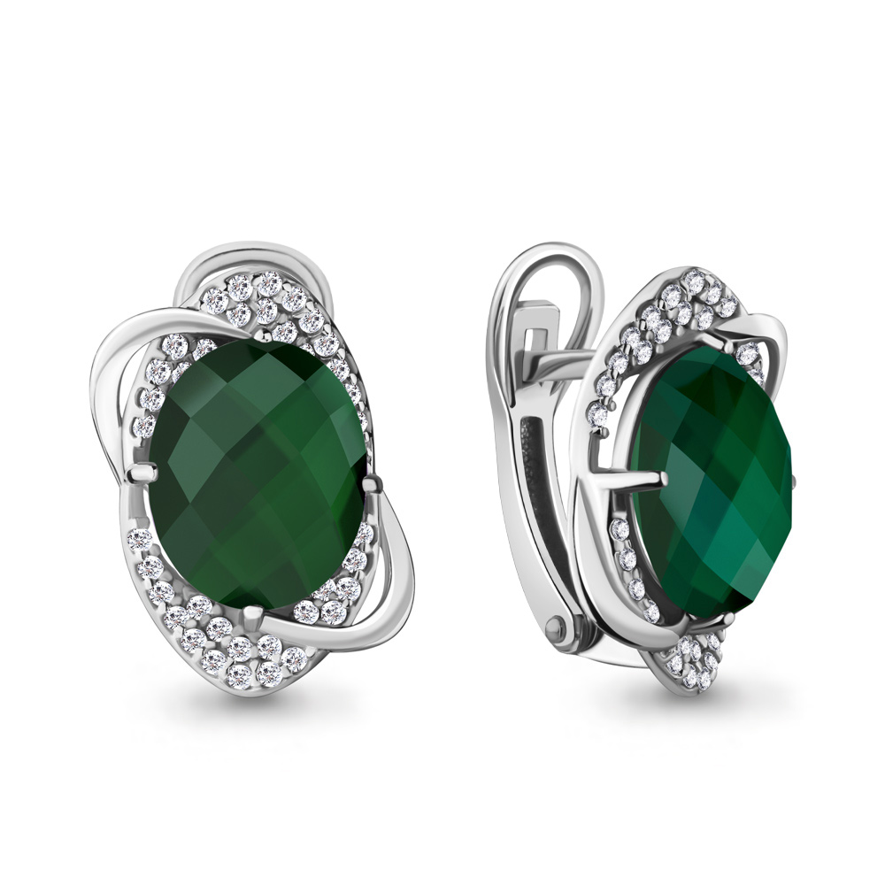 4459009А Серьги из Серебра с агатами, фианитами