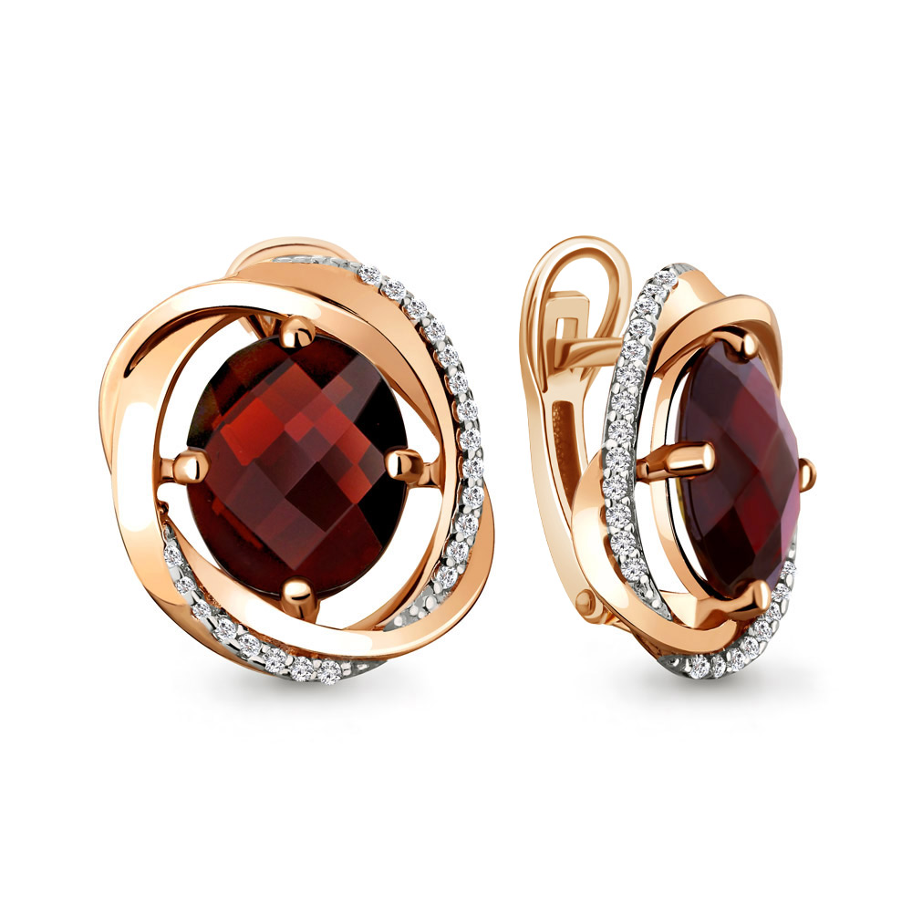 4459103А Серьги из Золота с гранатами, фианитами