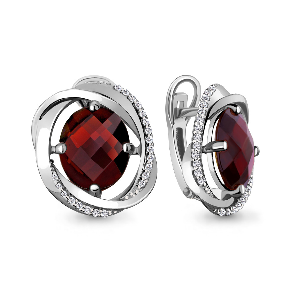 4459103А Серьги из Серебра с гранатами, фианитами