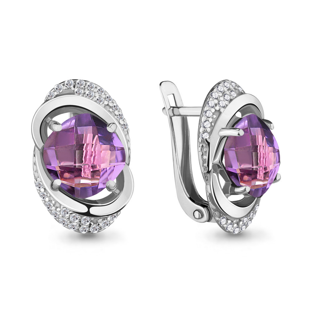 4459604А Серьги из Серебра с аметистами, фианитами