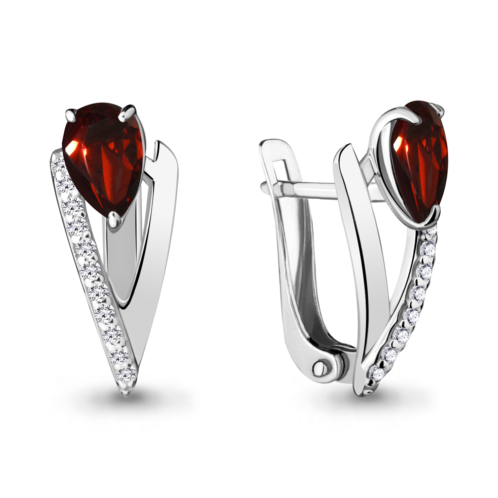 4460303А Серьги из Серебра с гранатами, фианитами