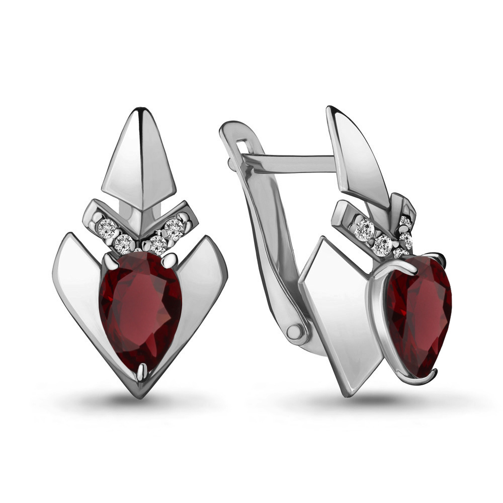 4460503А Серьги из Серебра с гранатами, фианитами