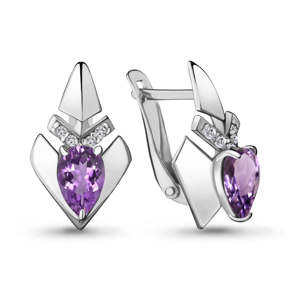 4460504А Серьги из Серебра с аметистами, фианитами