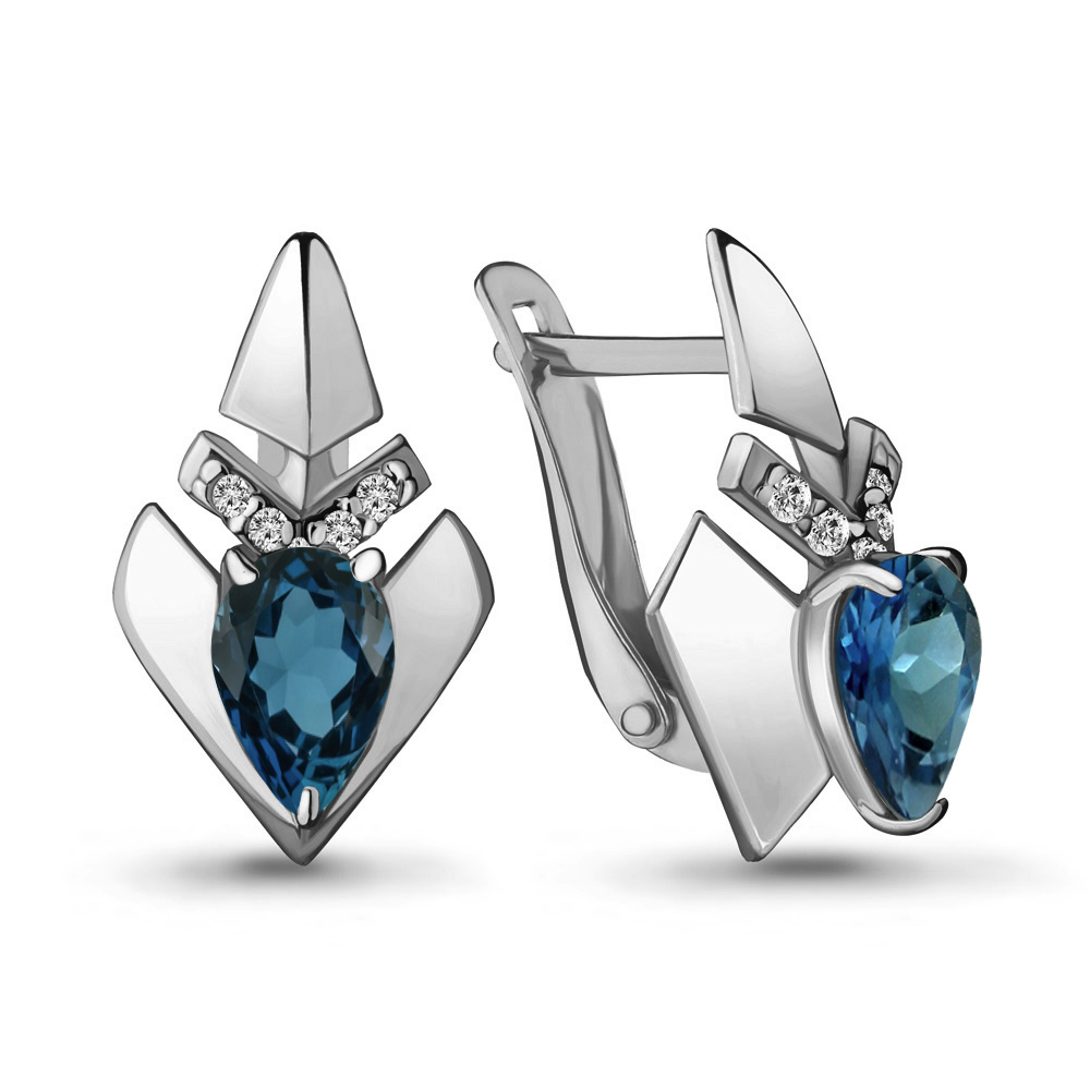 4460508А Серьги из Серебра с топазами лондон блю, фианитами