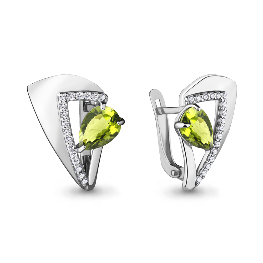 4460807А Серьги из Серебра с фианитами, хризолитами из коллекции "Sci-Fi"