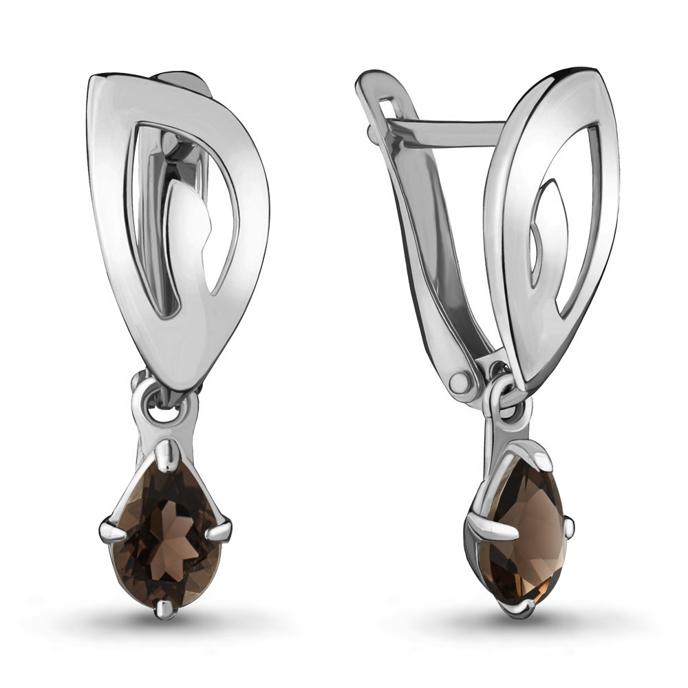 4460901 Серьги из Серебра с кварцами дымчатыми из коллекции "Sci-Fi"