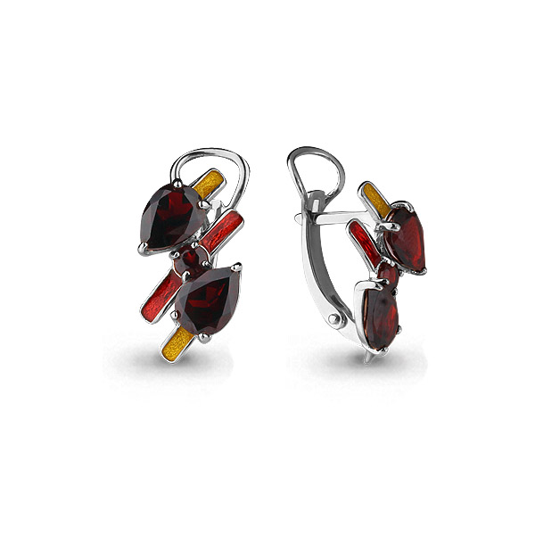 4463703 Серьги из Серебра с гранатами, эмалью из коллекции "Rio"