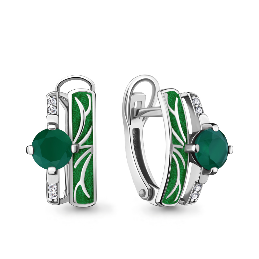 4463909А Серьги из Серебра с агатами, фианитами, эмалью из коллекции "Rio"
