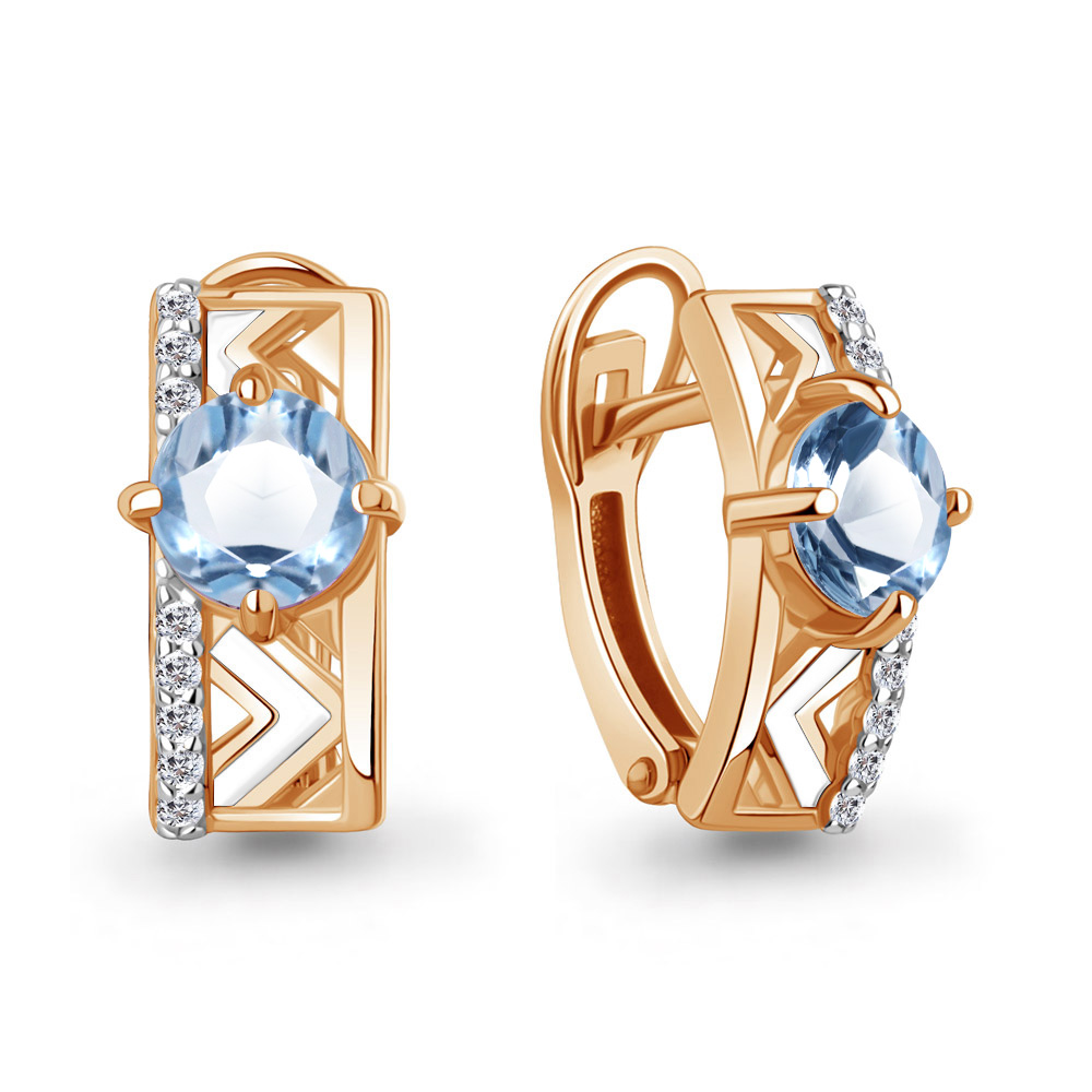 4464005А Серьги из Золота с топазами свисс блю, фианитами, эмалью из коллекции "Rio"