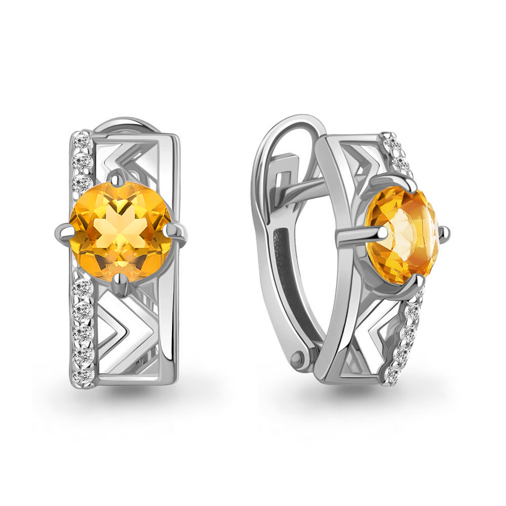 4464006А Серьги из Серебра с фианитами, цитринами, эмалью из коллекции "Rio"