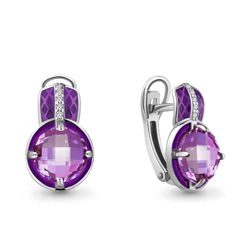 4464204А Серьги из Серебра с аметистами, фианитами, эмалью из коллекции "Rio"