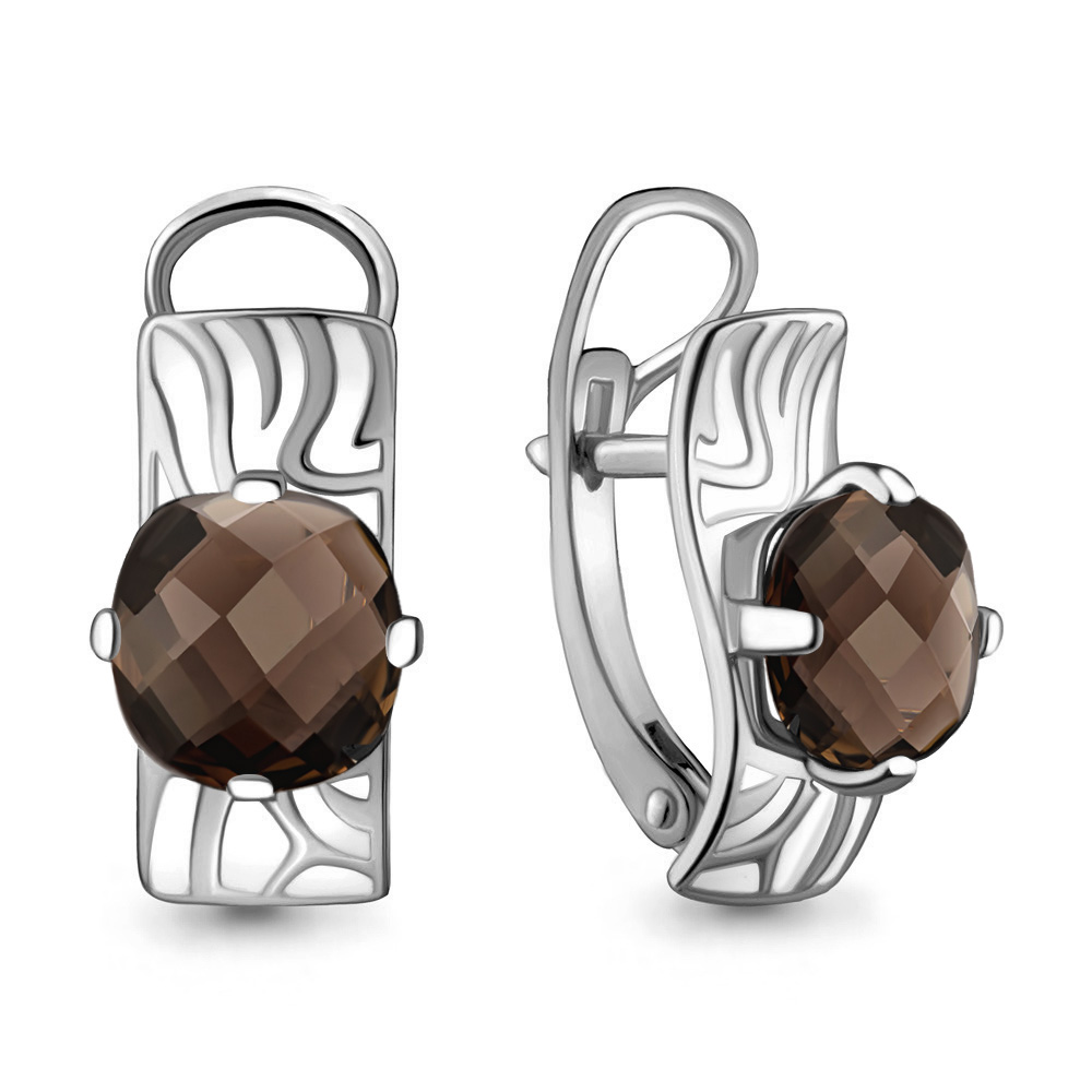 4464401 Серьги из Серебра с кварцами дымчатыми, эмалью из коллекции "Rio"