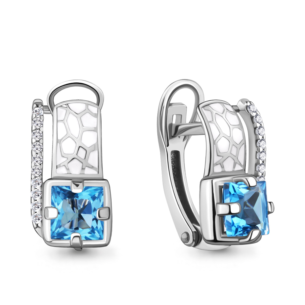 4464505А Серьги из Серебра с топазами свисс блю, фианитами, эмалью из коллекции "Rio"