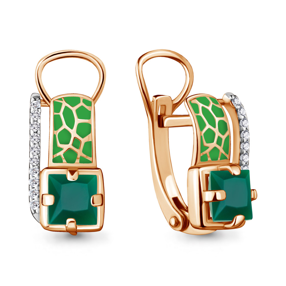 4464509А Серьги из Золота с агатами, фианитами, эмалью из коллекции "Rio"