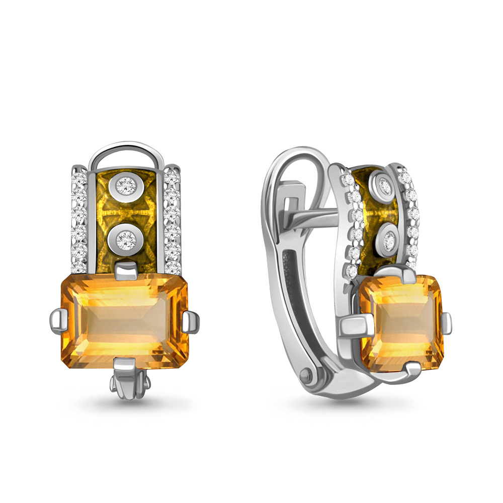 4464606А Серьги из Серебра с фианитами, цитринами, эмалью из коллекции "Rio"