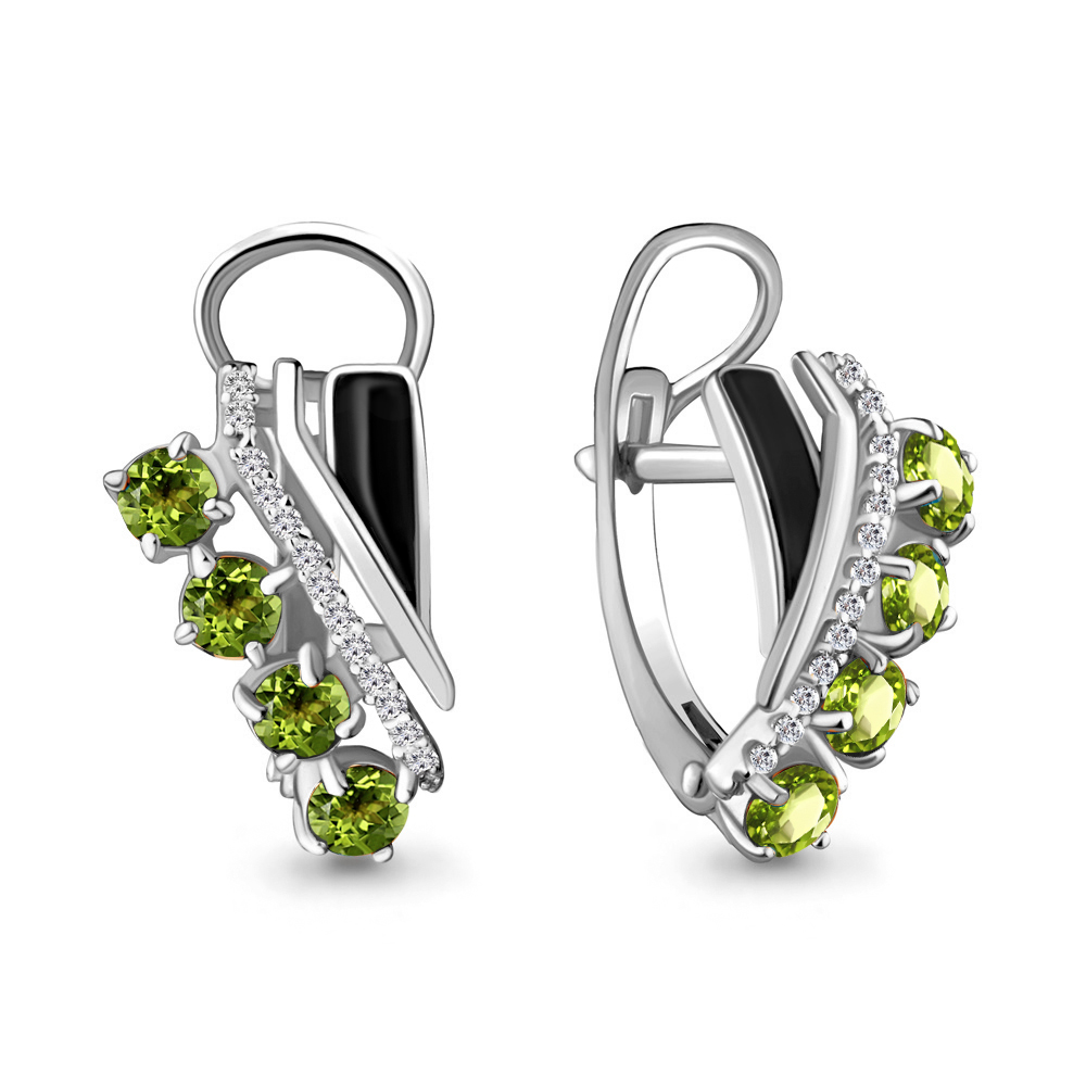 4464807А Серьги из Серебра с фианитами, хризолитами, эмалью из коллекции "Rio"