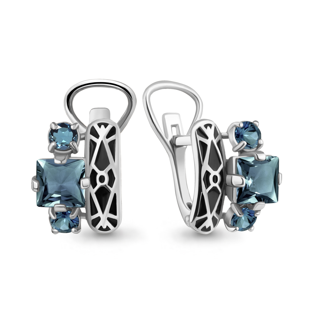 4464908 Серьги из Серебра с топазами лондон блю, эмалью из коллекции "Rio"