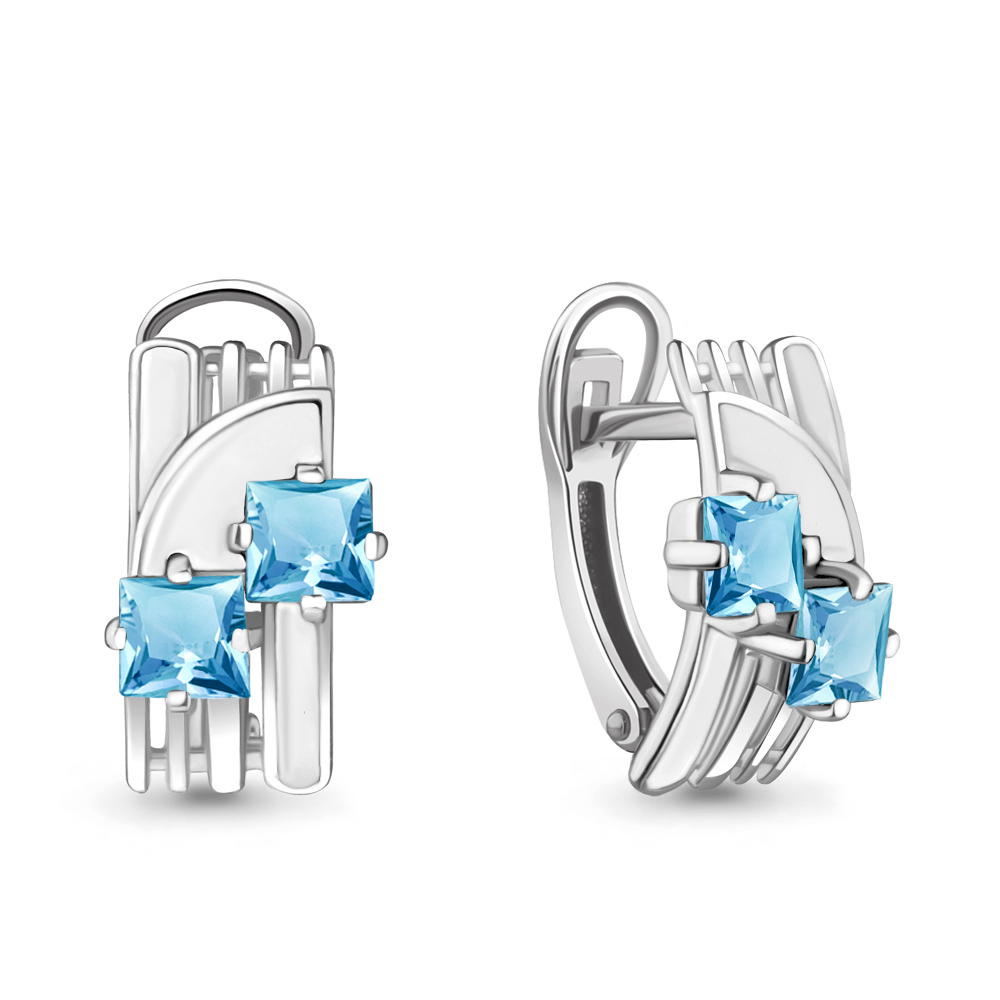 4465305 Серьги из Серебра с топазами свисс блю, эмалью из коллекции "Rio"