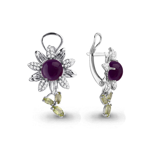 4465527А Серьги из Серебра с агатами, фианитами, хризолитами