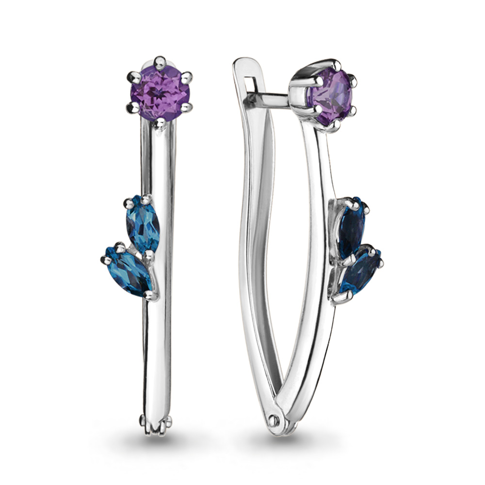 4466032 Серьги из Серебра с аметистами, топазами лондон блю из коллекции "Аура"