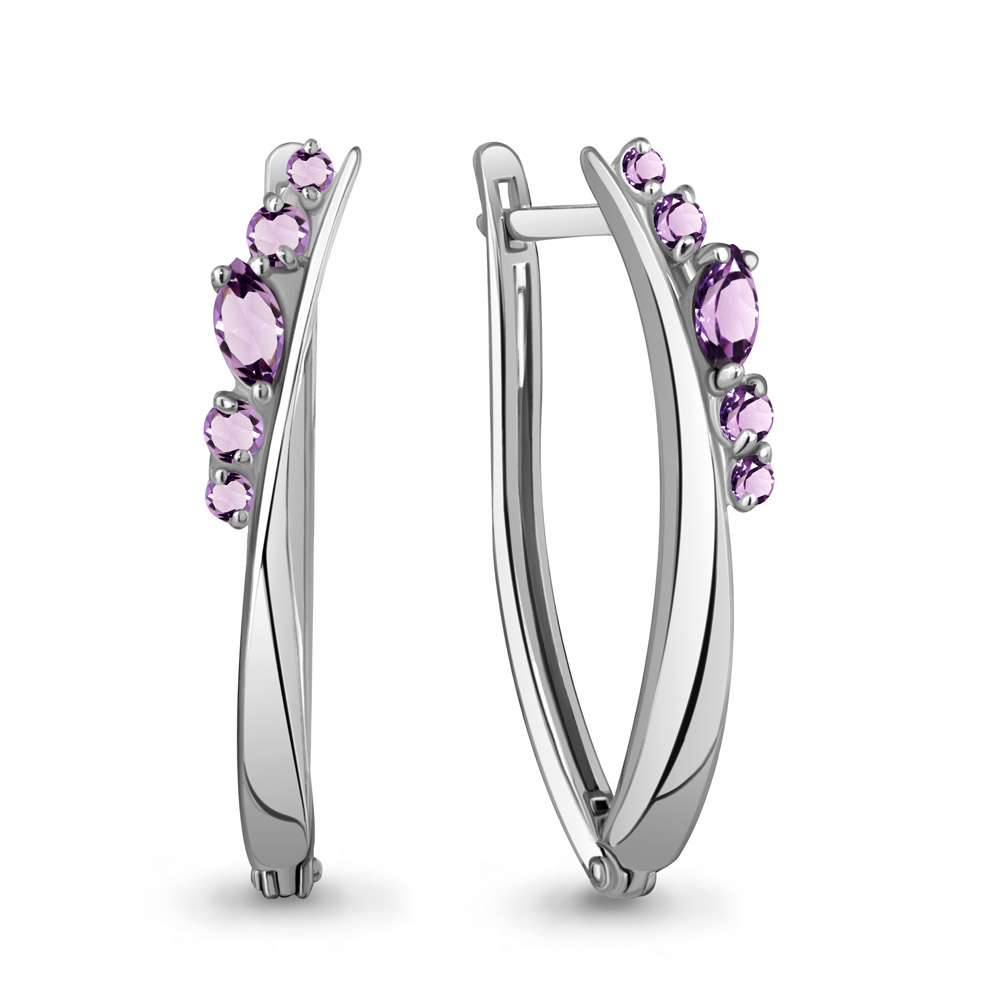 4466204 Серьги из Серебра с аметистами из коллекции "Аура"
