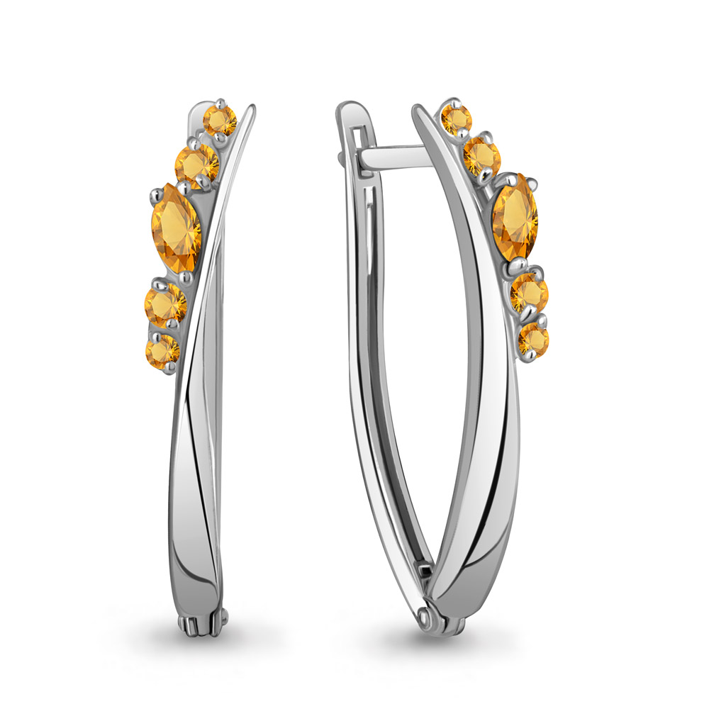 4466206 Серьги из Серебра с цитринами из коллекции "Аура"